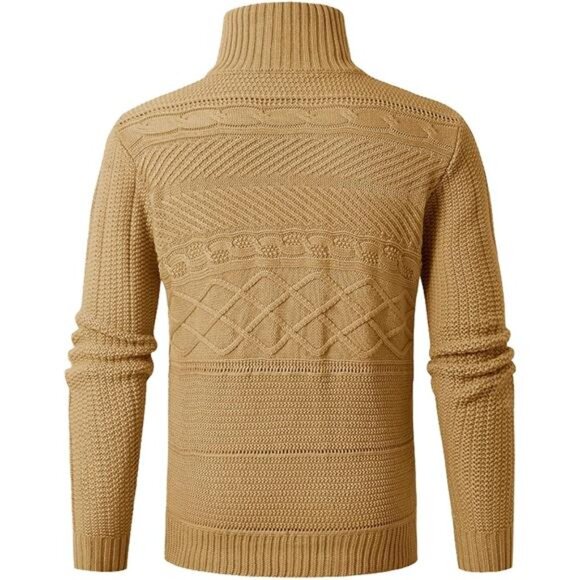 Men's Cable Knitted Oplique Zip Button Front Long Sleeve Cardigan Sweater - Picture 6 of 7